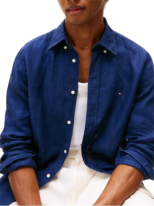 Camicia uomo blu in lino Tommy Hilfiger | MW0MW34602DCC